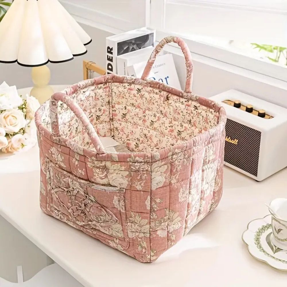 Floral Canvas Storage Basket with Handles