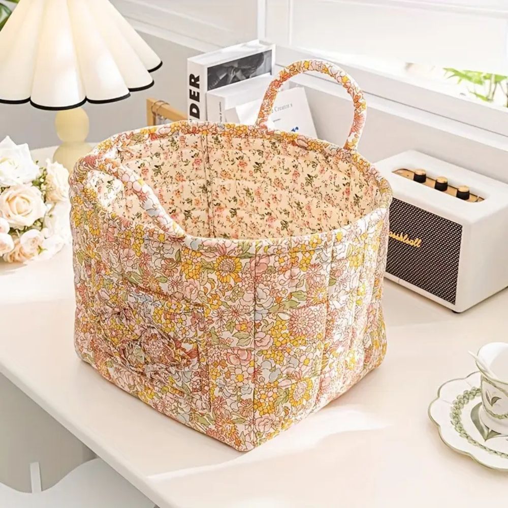 Floral Canvas Storage Basket with Handles