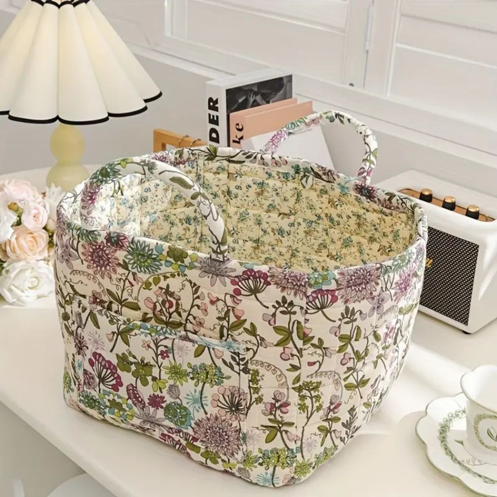Floral Canvas Storage Basket with Handles
