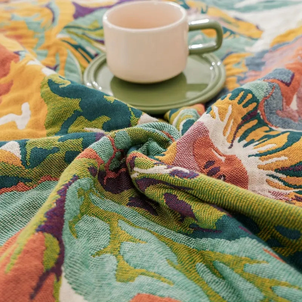 Floral Cotton Throw Blanket Reversible