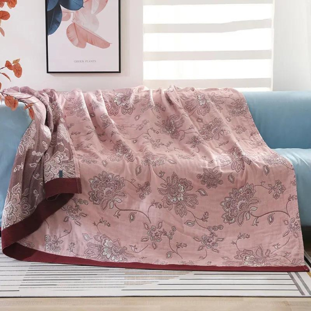 Floral Cotton Throw Blanket Reversible