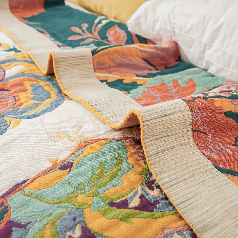 Floral Cotton Throw Blanket Reversible