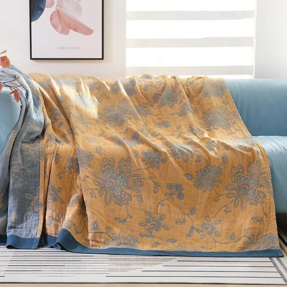 Floral Cotton Throw Blanket Reversible