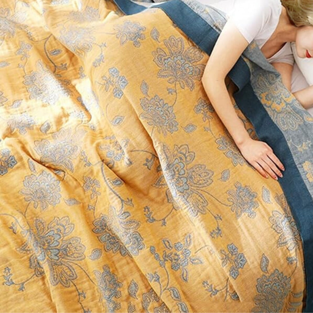Floral Cotton Throw Blanket Reversible
