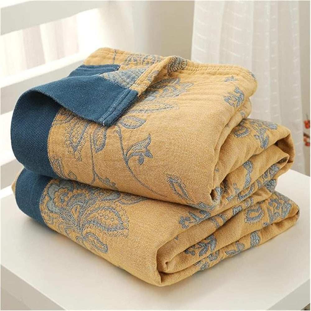 Floral Cotton Throw Blanket Reversible