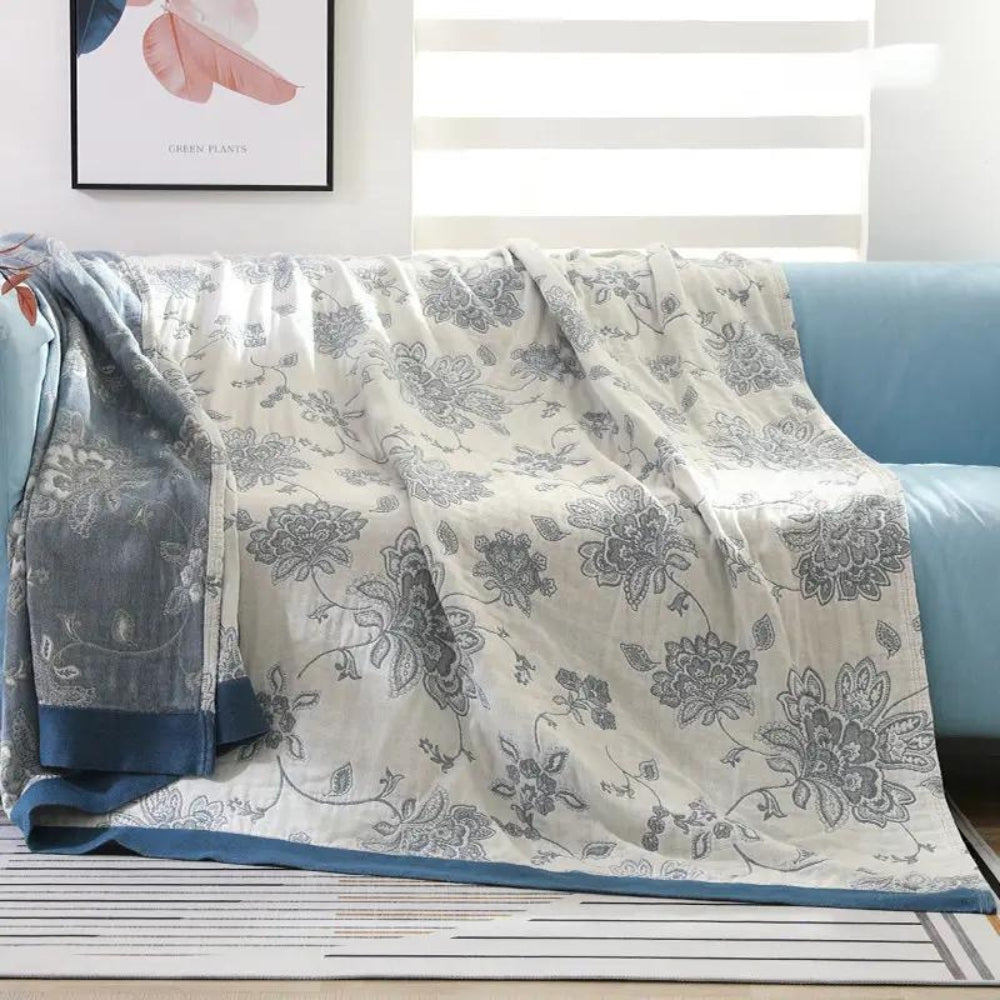 Floral Cotton Throw Blanket Reversible