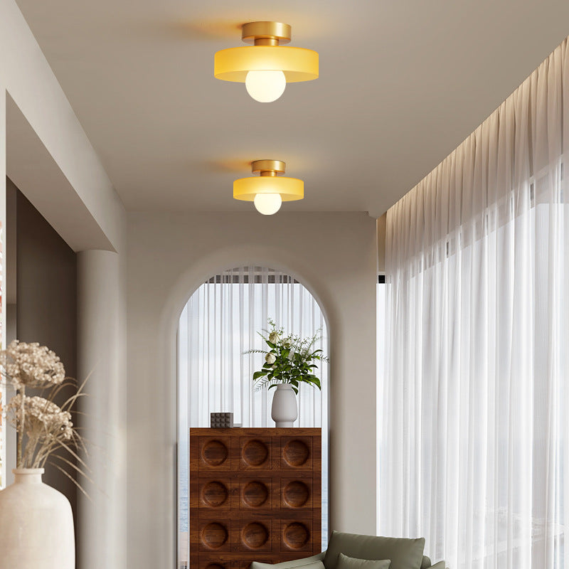 Glass Ceiling Light with Round Shade and LED