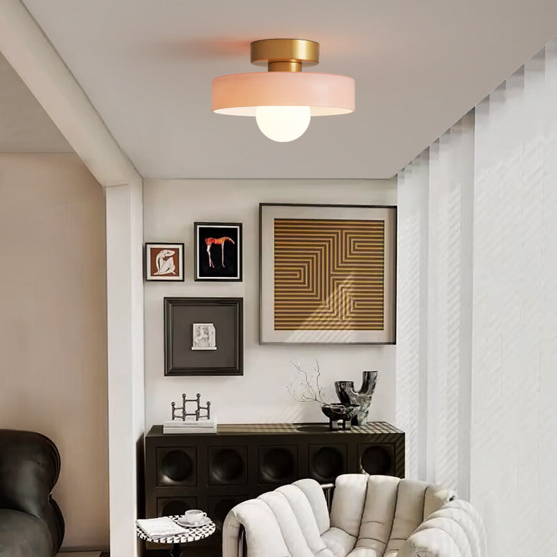 Glass Ceiling Light with Round Shade and LED