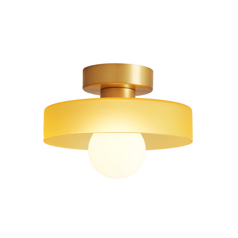 Glass Ceiling Light with Round Shade and LED
