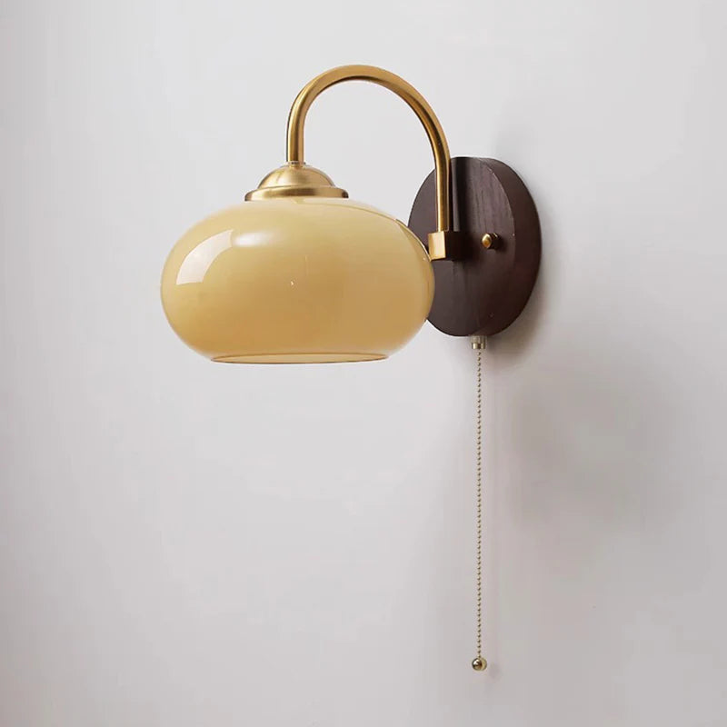 Glass Globe Wall Sconce with Wood Pullchain