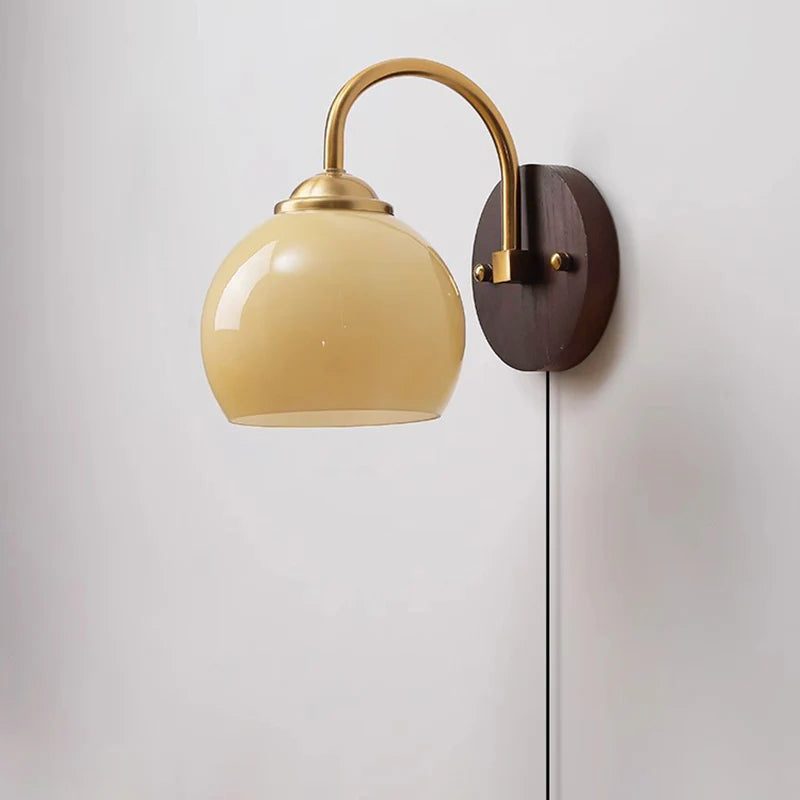 Glass Globe Wall Sconce with Wood Pullchain