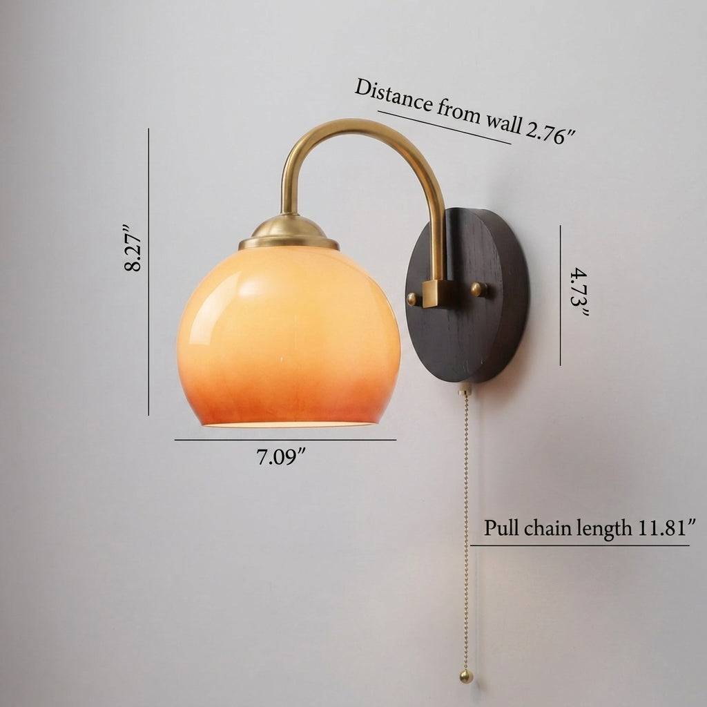 Glass Globe Wall Sconce with Wood Pullchain