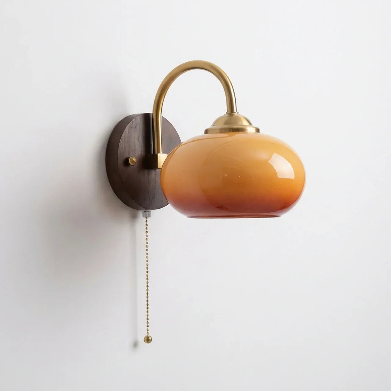 Glass Globe Wall Sconce with Wood Pullchain