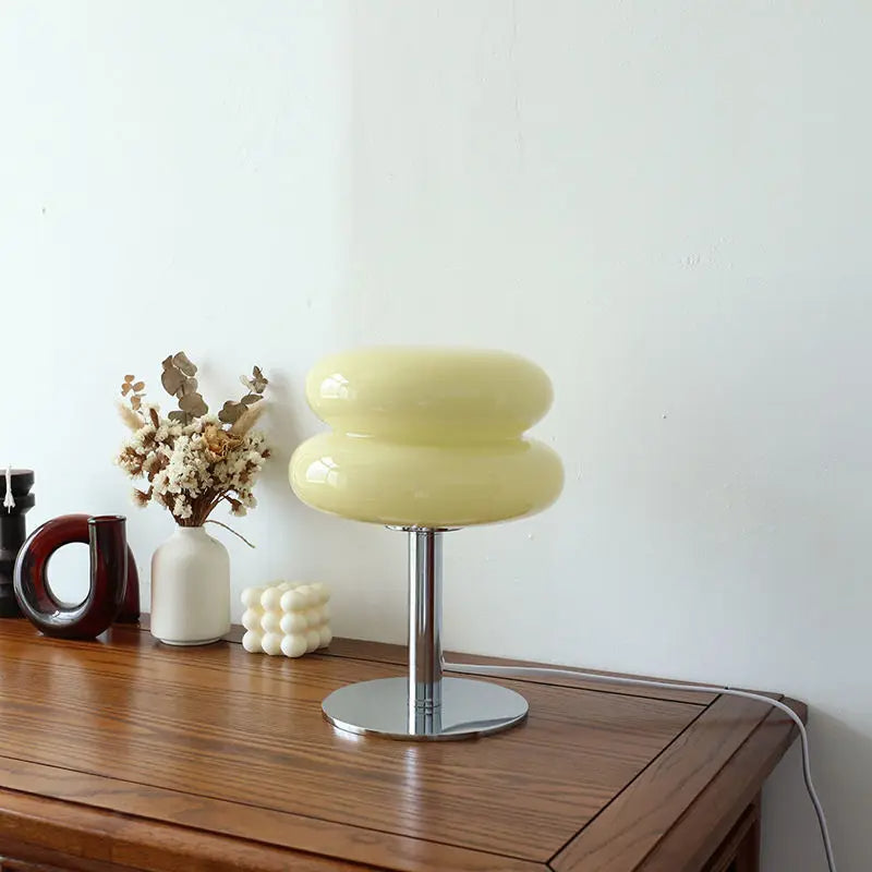 Glass Sculptural Table Lamp with Iron Base