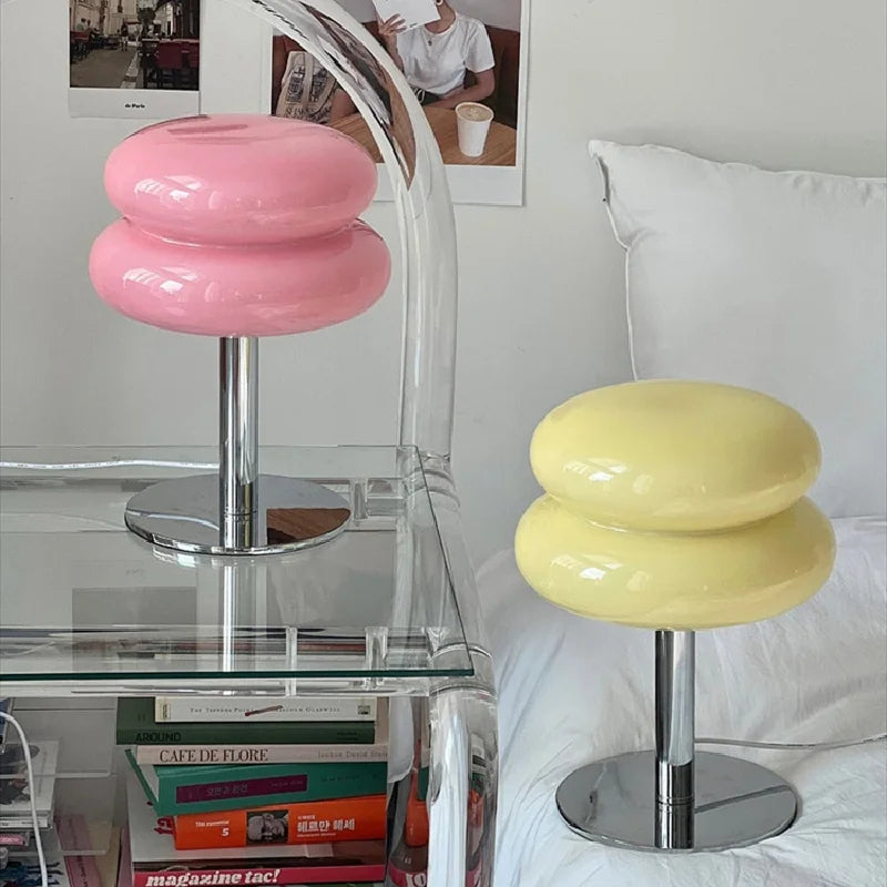 Glass Sculptural Table Lamp with Iron Base