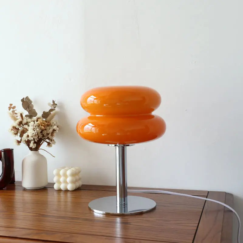 Glass Sculptural Table Lamp with Iron Base