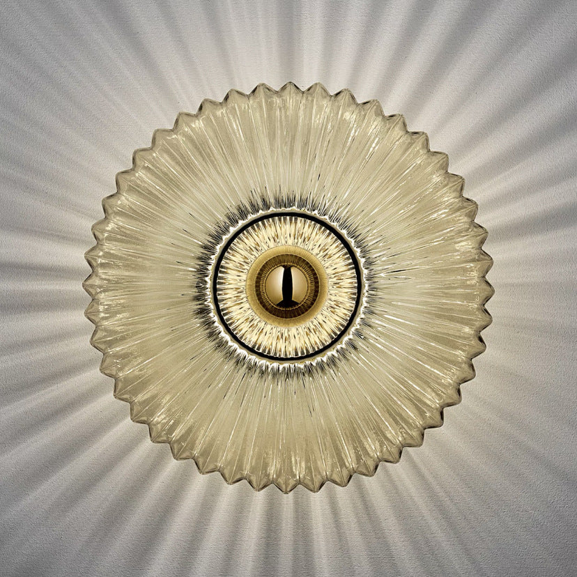 Glass Wall Sconce with Ribbed Round Shade LED
