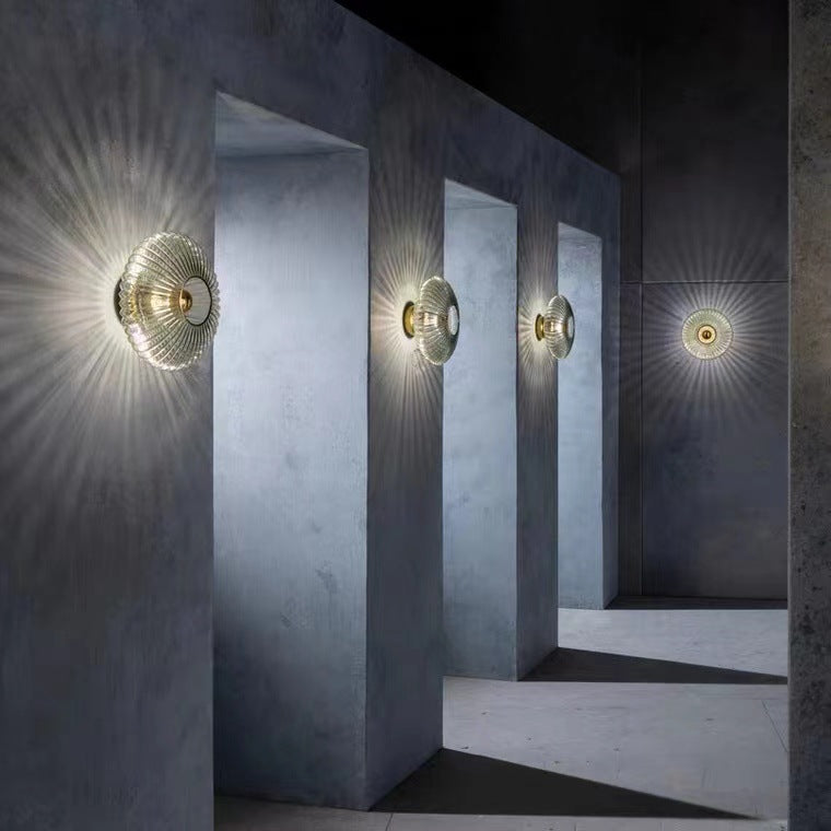 Glass Wall Sconce with Ribbed Round Shade LED