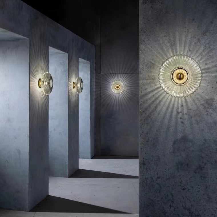 Glass Wall Sconce with Ribbed Round Shade LED