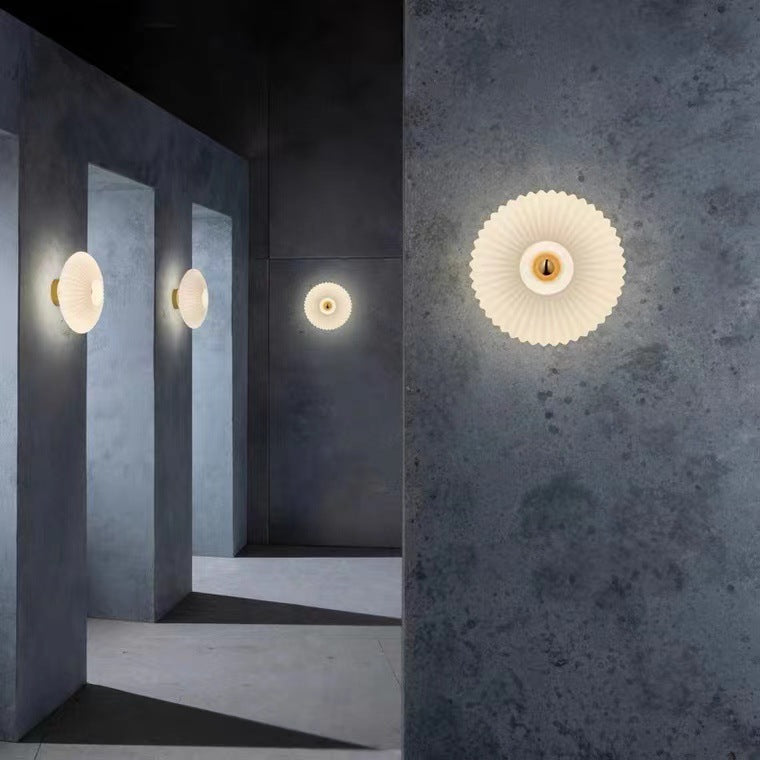 Glass Wall Sconce with Ribbed Round Shade LED