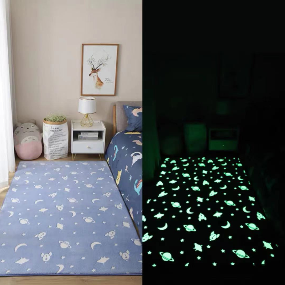 Glow Plush Rug with Moon and Stars Design