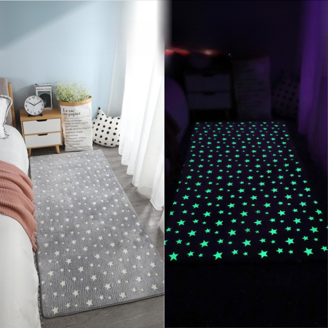 Glow Plush Rug with Moon and Stars Design