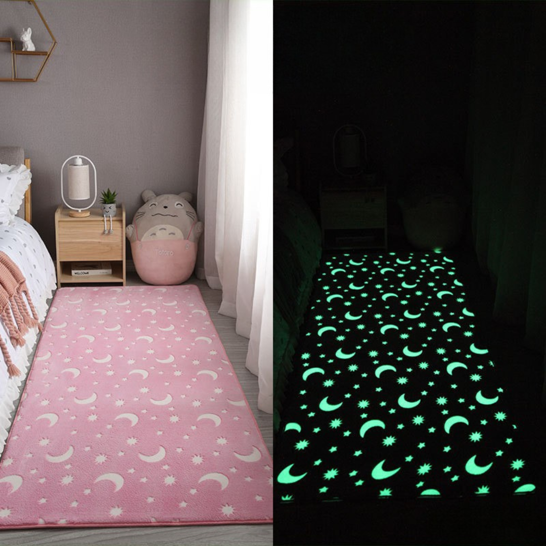 Glow Plush Rug with Moon and Stars Design