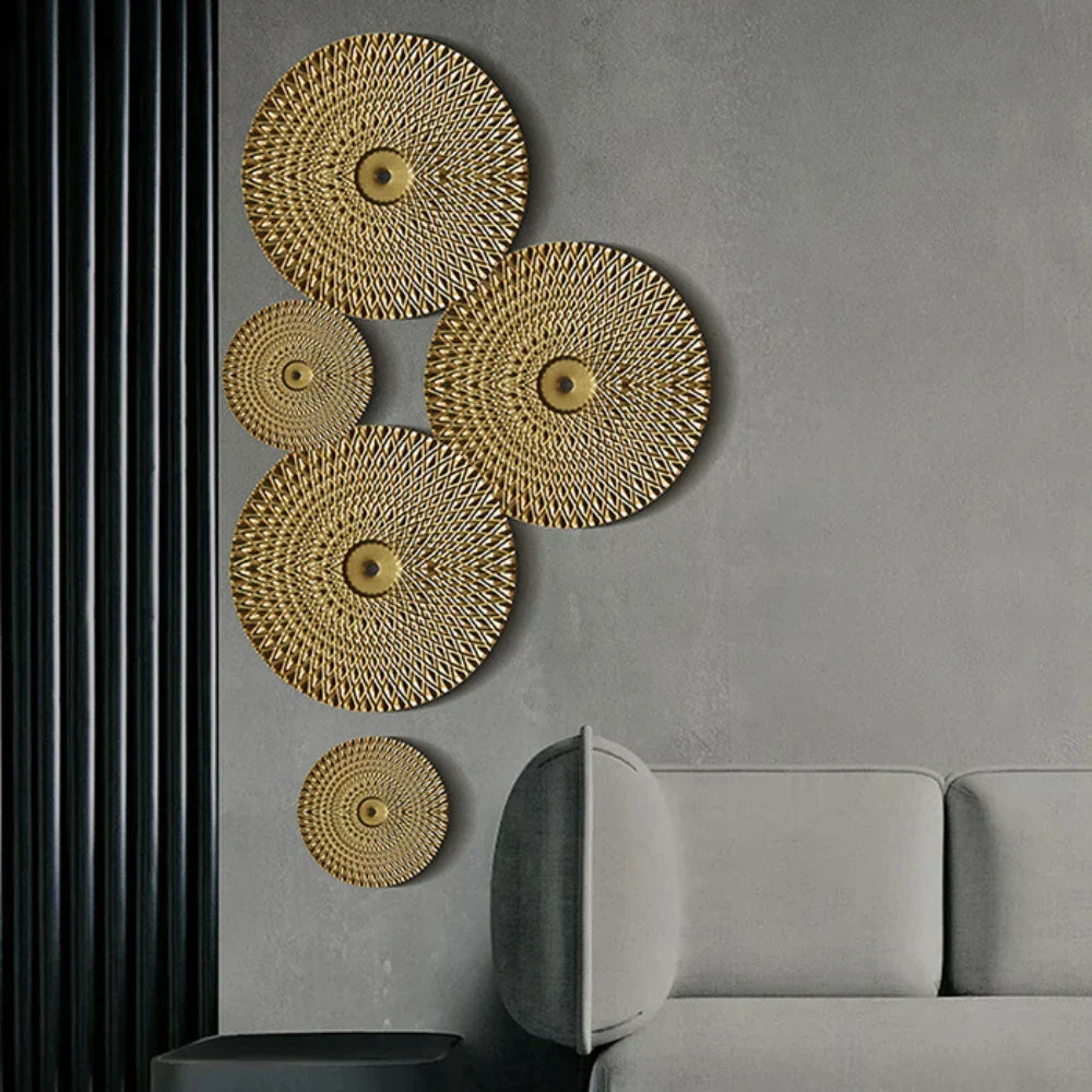 Gold Metal Wall Decor with Round Panels
