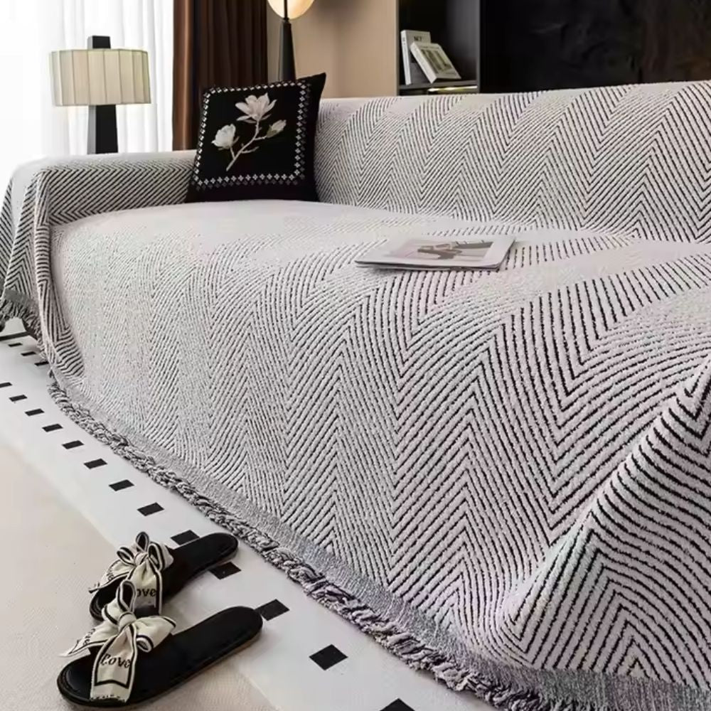 Herringbone Sofa Cover with Tassel Edge