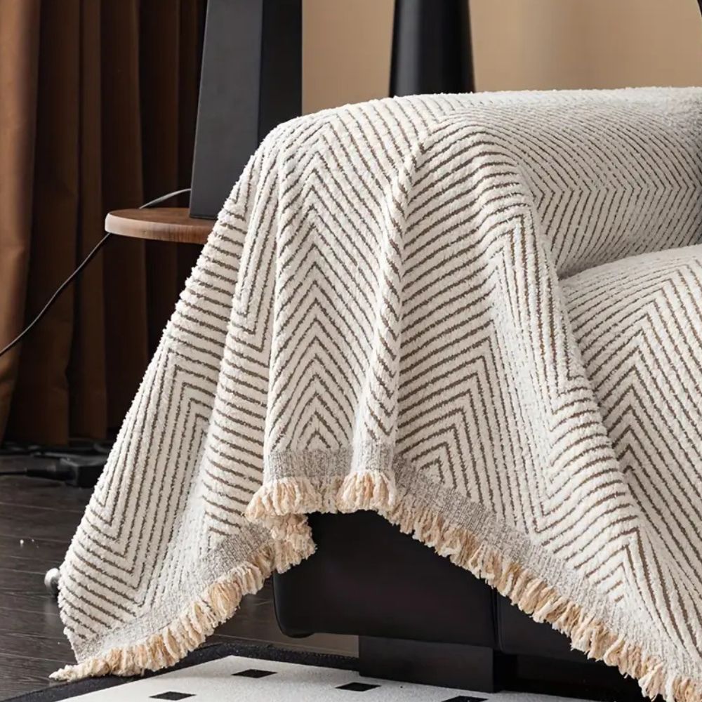 Herringbone Sofa Cover with Tassel Edge