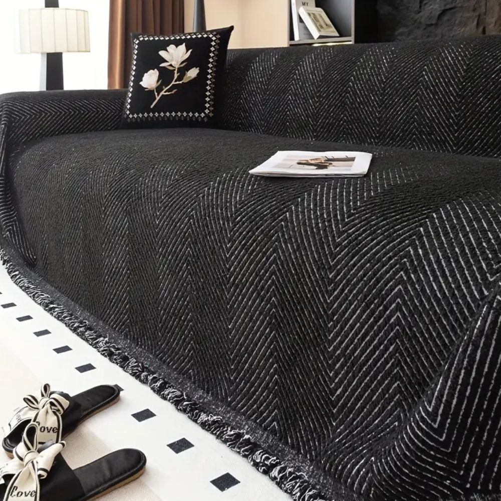 Herringbone Sofa Cover with Tassel Edge