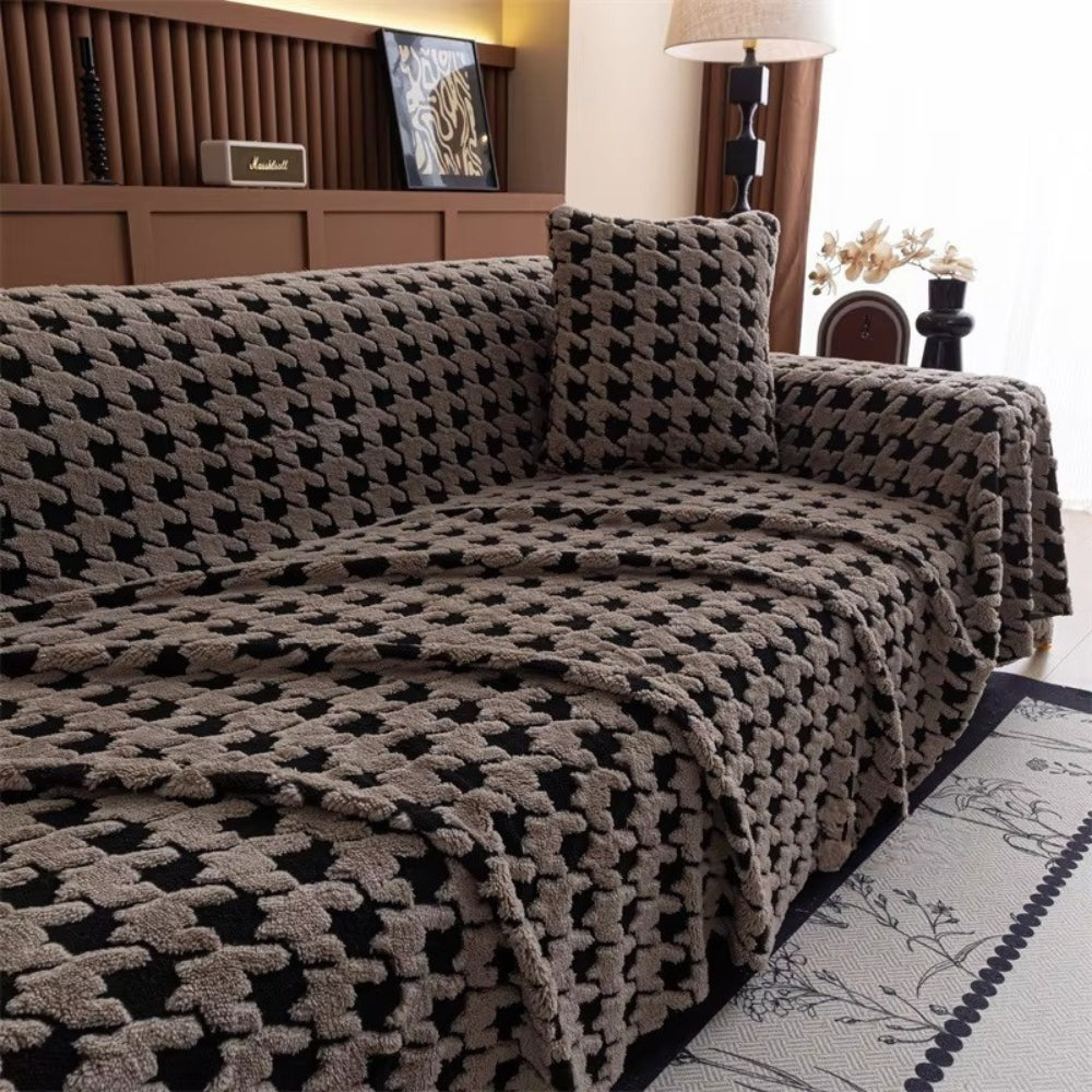 Houndstooth Plush Sofa Cover with Texture