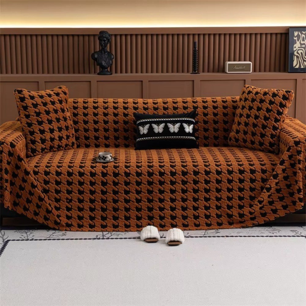 Houndstooth Plush Sofa Cover with Texture