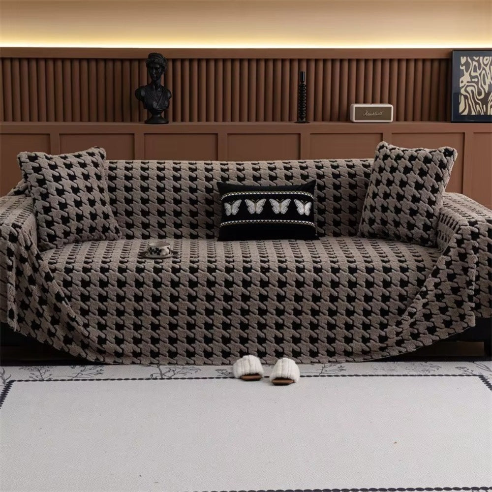 Houndstooth Plush Sofa Cover with Texture