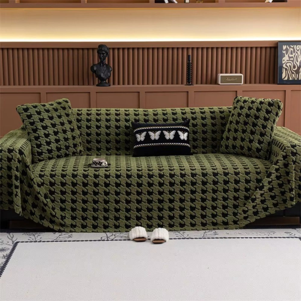 Houndstooth Plush Sofa Cover with Texture