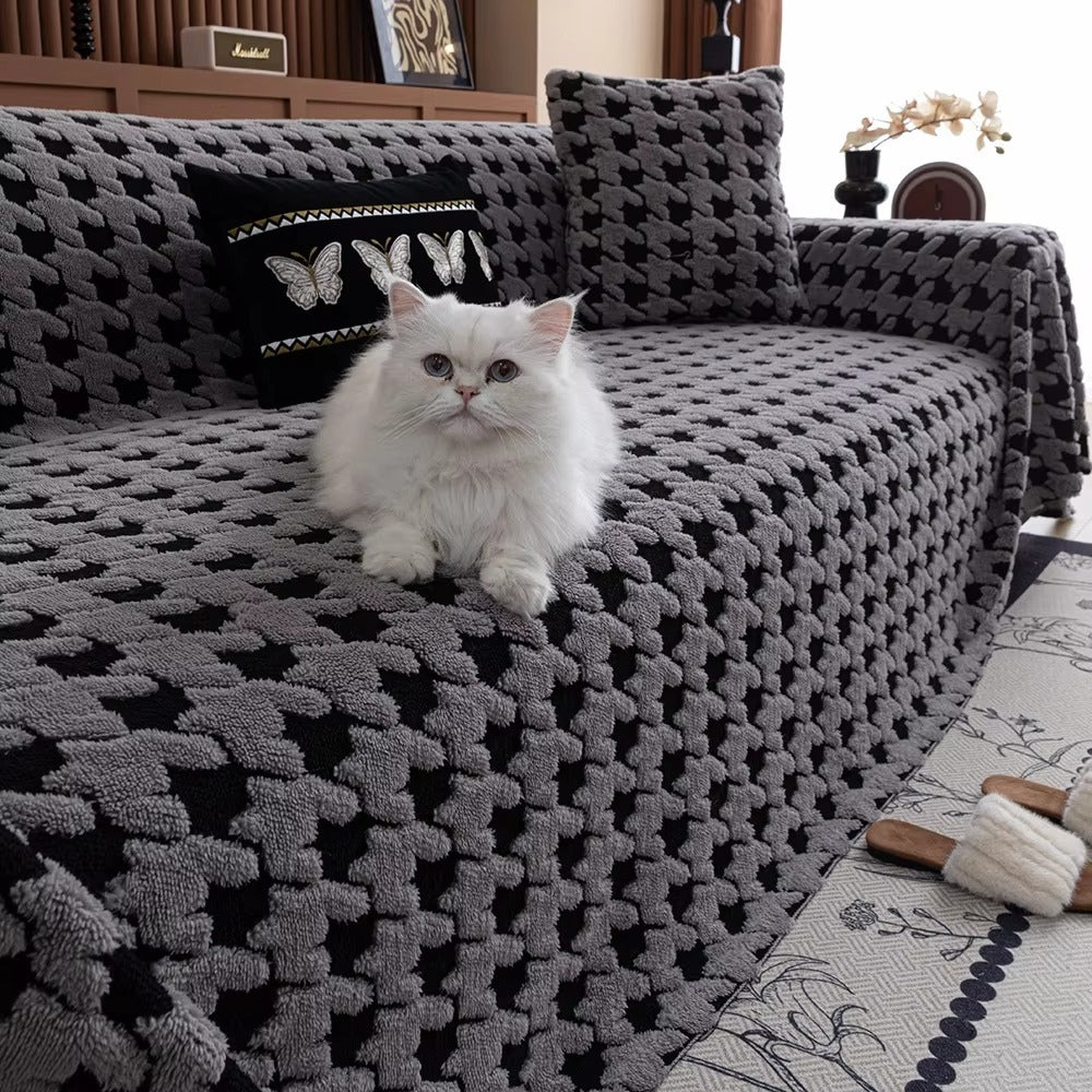 Houndstooth Plush Sofa Cover with Texture