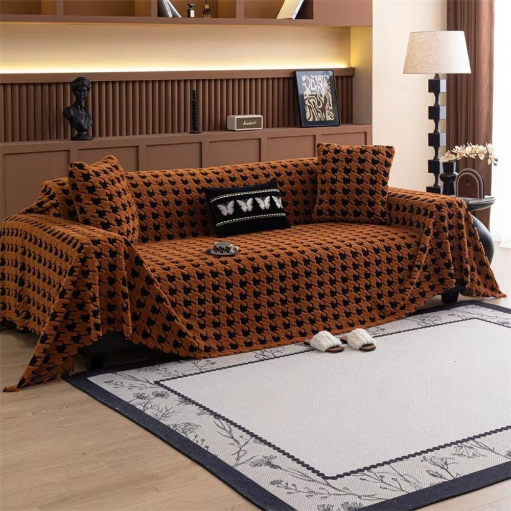 Houndstooth Plush Sofa Cover with Texture