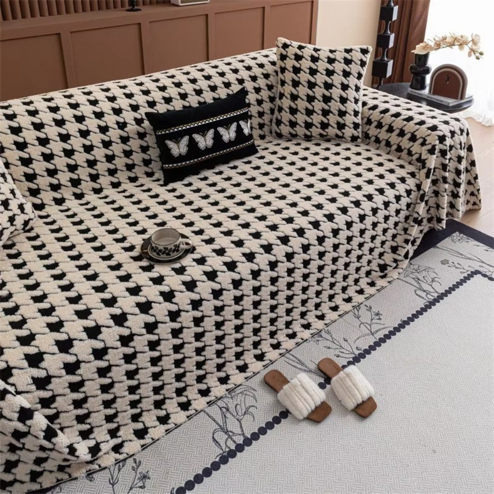 Houndstooth Plush Sofa Cover with Texture