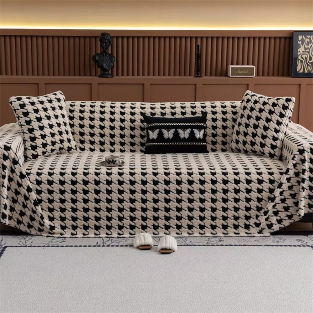 Houndstooth Plush Sofa Cover with Texture
