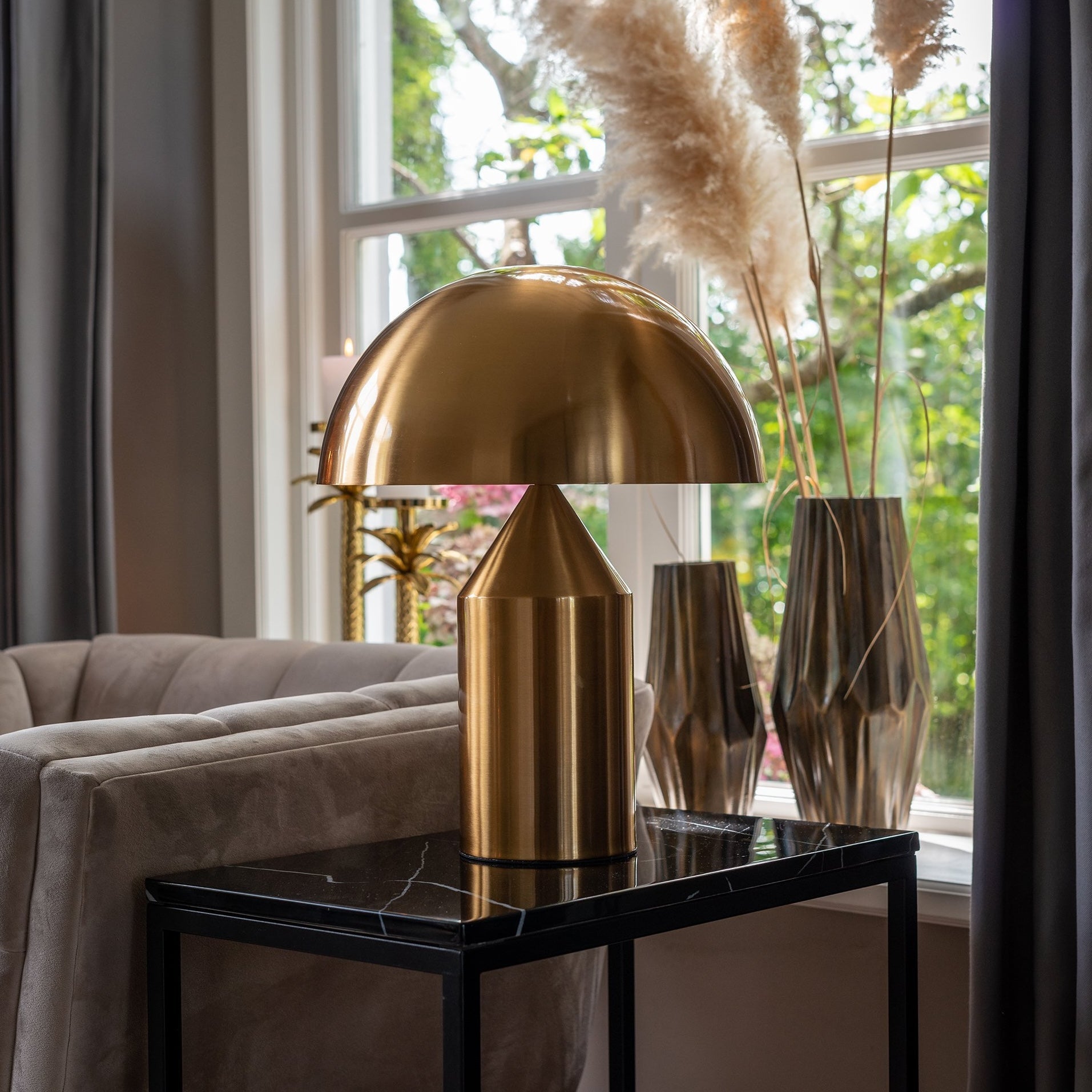 Iron Dome Table Lamp with Sculptural Base