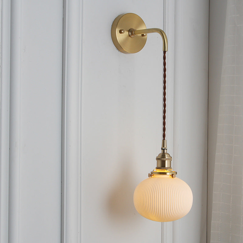 Japanese Copper Wall Light with Pleated Shade