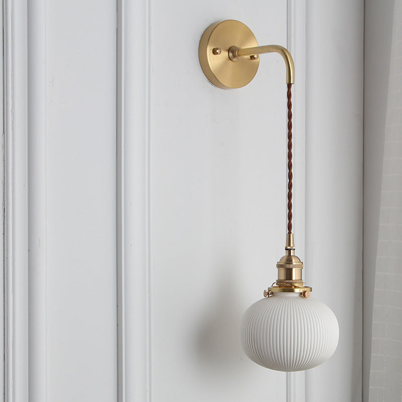 Japanese Copper Wall Light with Pleated Shade