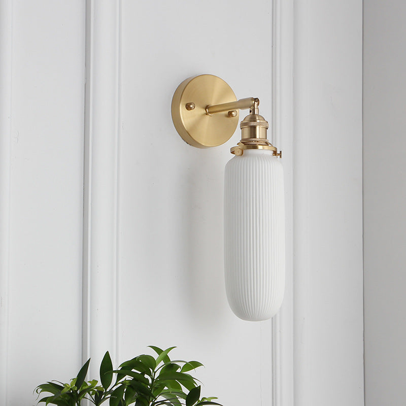 Japanese Copper Wall Light with Pleated Shade