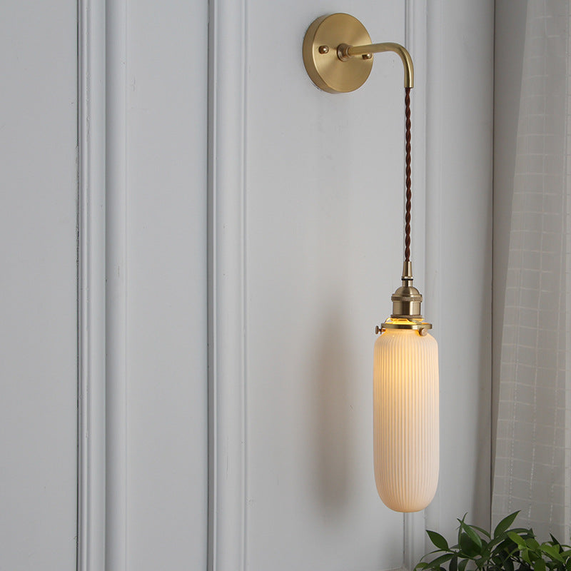 Japanese Copper Wall Light with Pleated Shade