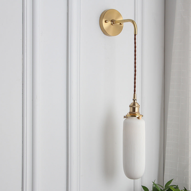 Japanese Copper Wall Light with Pleated Shade