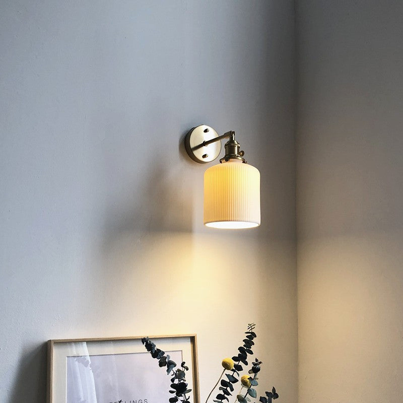 Japanese Copper Wall Light with Pleated Shade