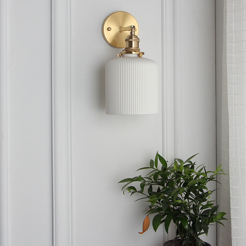 Japanese Copper Wall Light with Pleated Shade