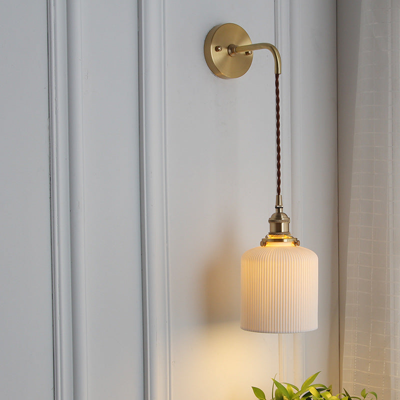 Japanese Copper Wall Light with Pleated Shade