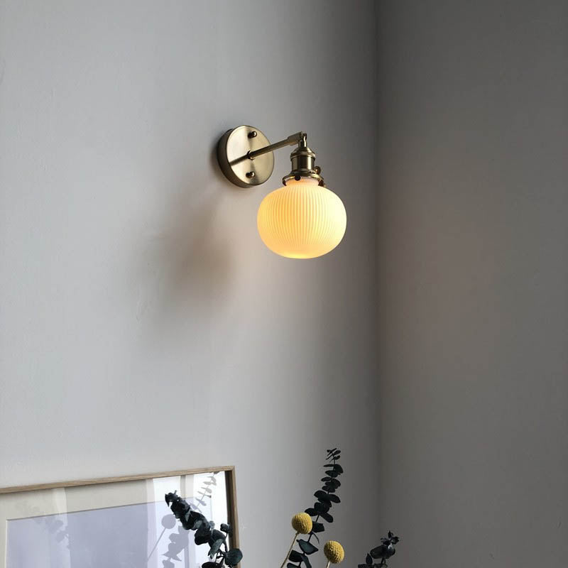 Japanese Copper Wall Light with Pleated Shade