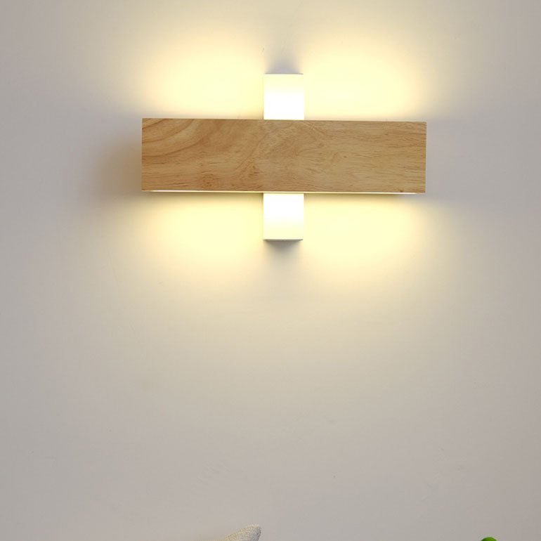 Japanese Wood Wall Sconce with Rectangle LED